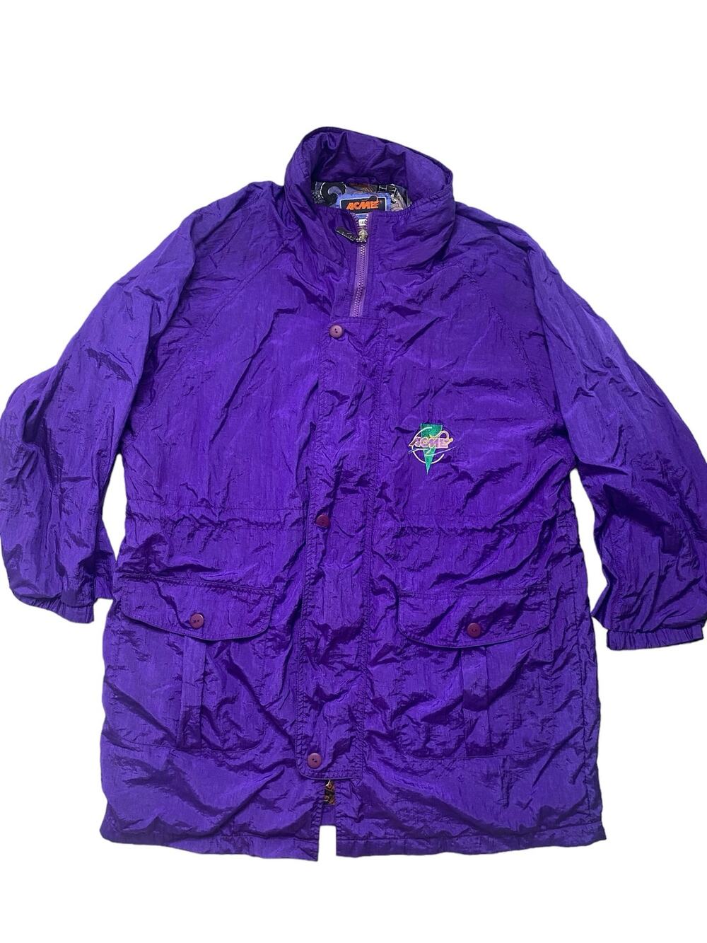 ACME Purple Nylon Lined Mousetrap Full Zip Parachute Jacket XL Hood Vaporwave
